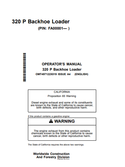 OPERATOR MANUAL - JOHN DEERE 320 P Construction Backhoe Loaders - OMT497122X019_34