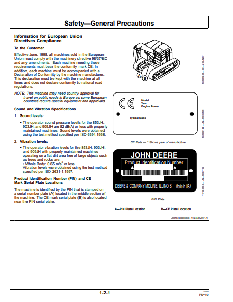 OMT238858 - JOHN DEERE 853JH,903JH,909JH (J SERIES) Forestry Tracked Harvesters OPERATOR MANUAL