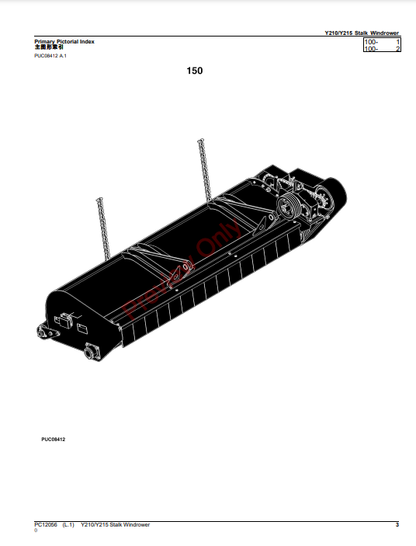 JOHN DEERE Y210 / Y215 STALK WINDROWER (CHINESE EDITION) PC12056 - PARTS CATALOG MANUAL