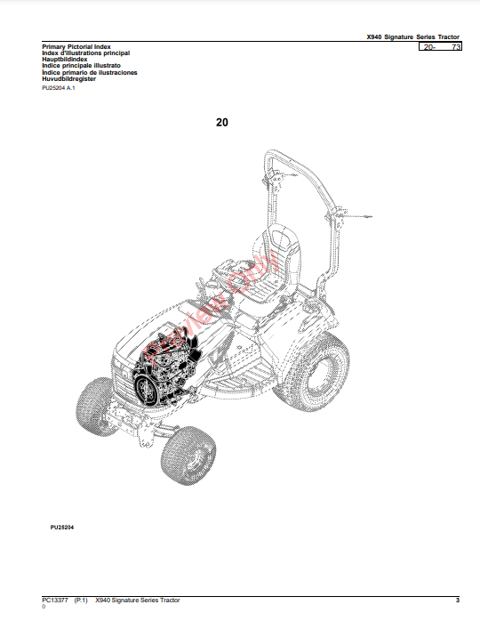 JOHN DEERE X940 SIGNATURE SERIES TRACTOR PC13377 - PARTS CATALOG MANUAL