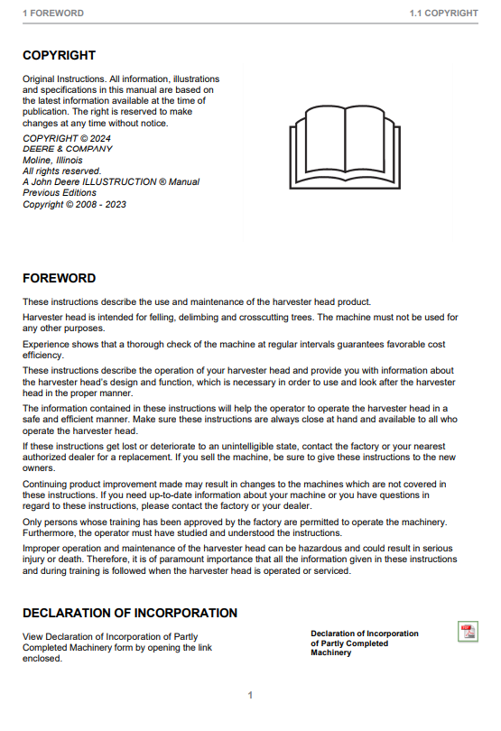 OPERATOR MANUAL - JOHN DEERE H480C (HARVESTING HEADS SERIES) Forestry Harvesting Heads - F670716_44