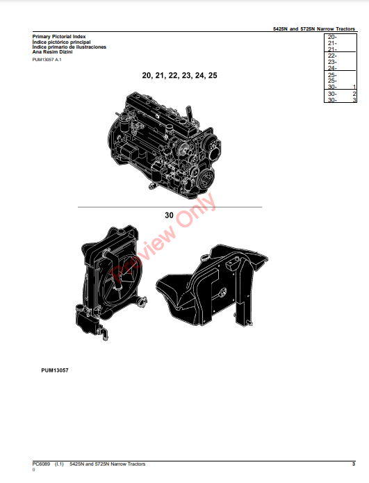 JOHN DEERE 5425 NARROW TRACTOR PC6089 - PARTS CATALOG MANUAL