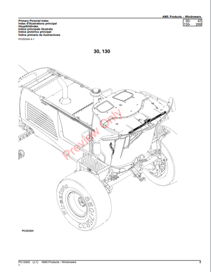 JOHN DEERE AMS PRODUCTS-WINDROWERS PC12425 - PARTS CATALOG MANUAL