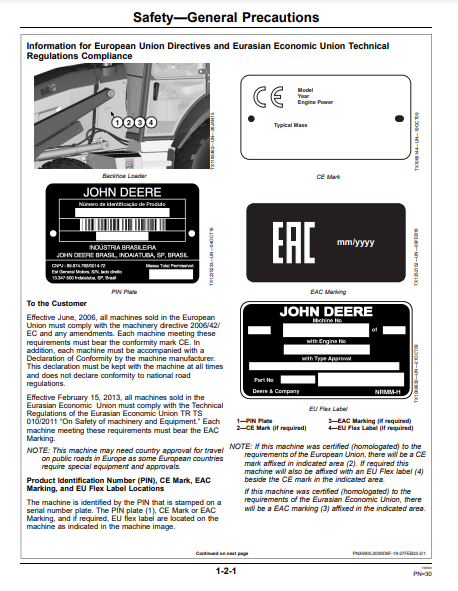 OPERATOR MANUAL - JOHN DEERE 310L CONSTRUCTION BACKHOE LOADER OMT390394X19