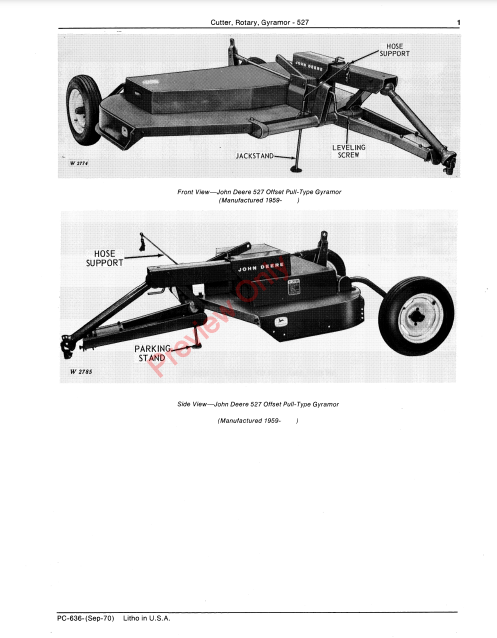 JOHN DEERE 527 GYRAMOR ROTARY CUTTER PC636 - PARTS CATALOG MANUAL