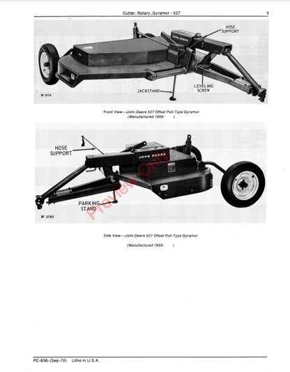 JOHN DEERE 527 GYRAMOR ROTARY CUTTER PC636 - PARTS CATALOG MANUAL