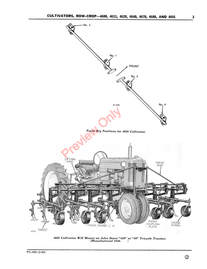 JOHN DEERE 4600 SERIES ROW-CROP CULTIVATORS PC495 - PARTS CATALOG MANUAL