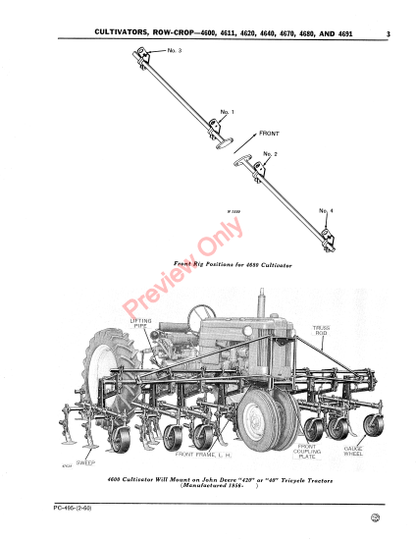 JOHN DEERE 4600 SERIES ROW-CROP CULTIVATORS PC495 - PARTS CATALOG MANUAL