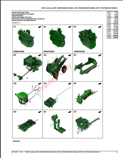 JOHN DEERE S760 COMBINE PC14473 - PARTS CATALOG MANUAL