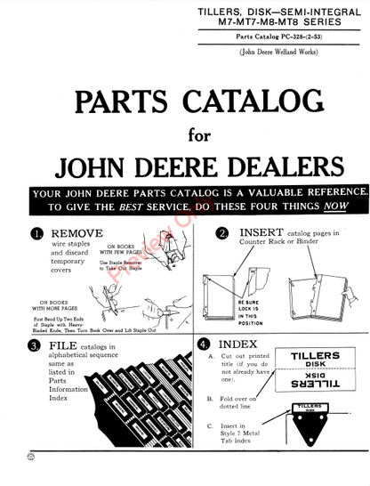 JOHN DEERE SEMI-INTEGRAL DISK TILLERS - M7, MT7, M8, MT8 SERIES PC328 - PARTS CATALOG MANUAL