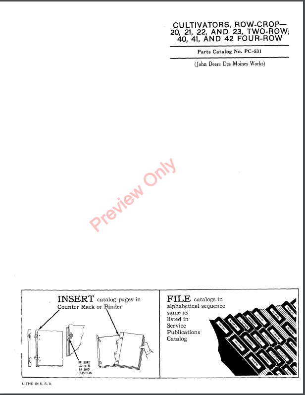 JOHN DEERE ROW CROP CULTIVATORS 20, 21, 22, 23, TWO-ROW; 40, 41, 42 FOUR ROW PC531 - PARTS CATALOG MANUAL