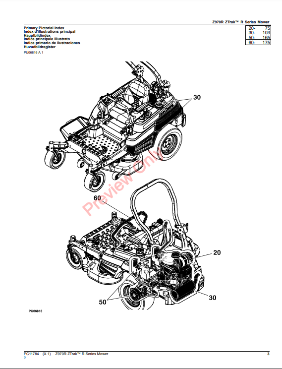 JOHN DEERE Z970R ZTRAK R SERIES MOWER PC11784 - PARTS CATALOG MANUAL