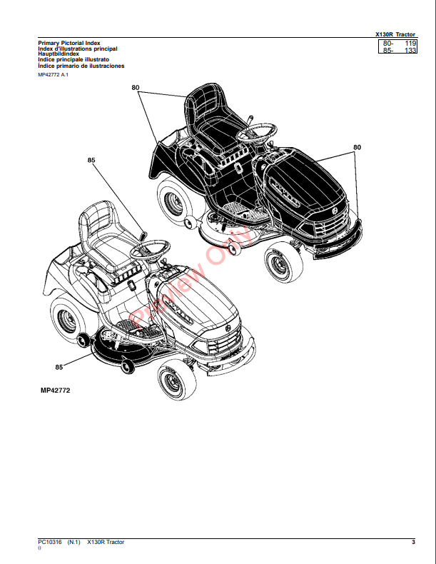 JOHN DEERE X130R TRACTOR PC10316 - PARTS CATALOG MANUAL