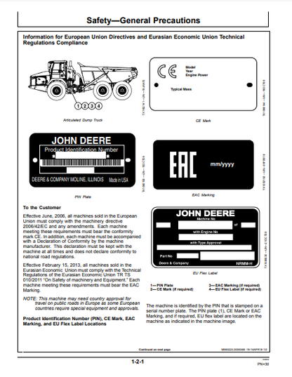 OPERATOR MANUAL - JOHN DEERE 370E,410E,460E (0) Construction Articulated Dump Truck OMT329825X19