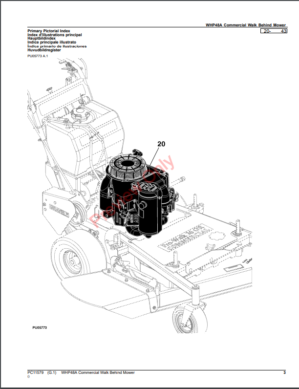 JOHN DEERE WHP48A COMMERCIAL WALK BEHIND MOWER PC11579 - PARTS CATALOG MANUAL