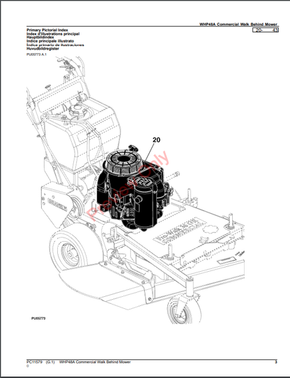 JOHN DEERE WHP48A COMMERCIAL WALK BEHIND MOWER PC11579 - PARTS CATALOG MANUAL