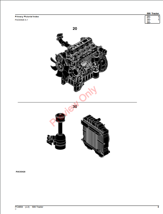 JOHN DEERE 500 TRACTOR PC4654 - PARTS CATALOG MANUAL