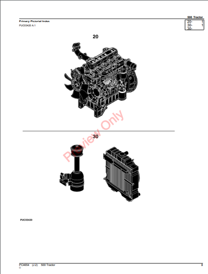 JOHN DEERE 500 TRACTOR PC4654 - PARTS CATALOG MANUAL