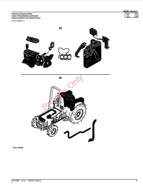 JOHN DEERE 5400N TRATOR PC10967 - PARTS CATALOG MANUAL