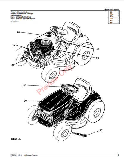 JOHN DEERE L120 LAWN TRACTOR PC9290 - PARTS CATALOG MANUAL