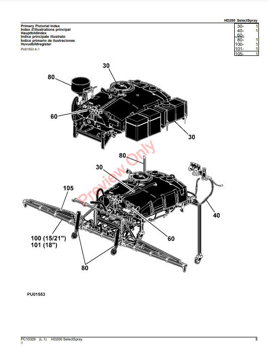 JOHN DEERE HD200 SELECT SPRAY PC10329 - PARTS CATALOG MANUAL