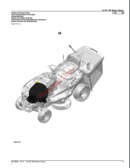 JOHN DEERE X117R 100 SERIES TRACTOR PC16000 - PARTS CATALOG MANUAL