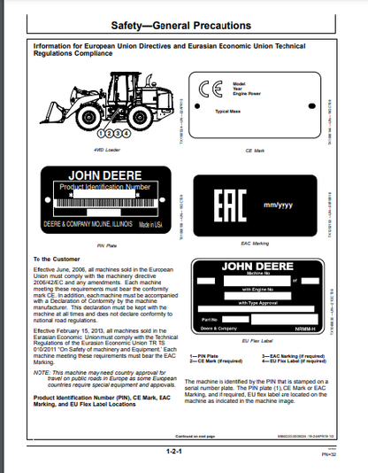 OPERATOR MANUAL - JOHN DEERE 544K SERIES II (0) Construction Loader OMT387131X19