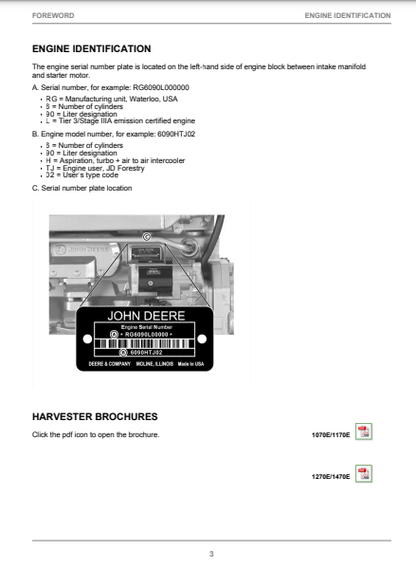 F074145 - JOHN DEERE 1270E T3,1470E T3, (E SERIES) Forestry Wheeled Harvesters OPERATOR MANUAL