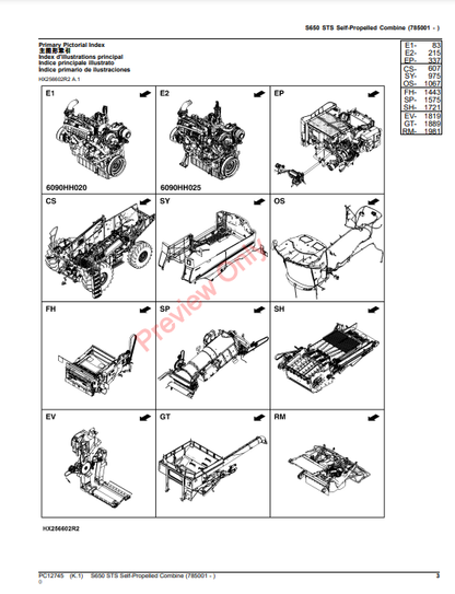 JOHN DEERE S650 STS SELF-PROPELLED COMBINE PC12745 - PARTS CATALOG MANUAL