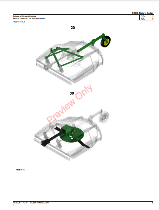 JOHN DEERE RC6M ROTARY CUTTER PC6226 - PARTS CATALOG MANUAL