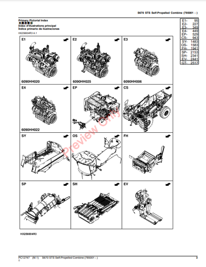 JOHN DEERE S670 STS SELF-PPO-PROPELLED PC12747 - PARTS CATALOG MANUAL