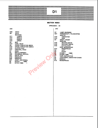 JOHN DEERE 44 MANURE SPREADER PC833 - PARTS CATALOG MANUAL