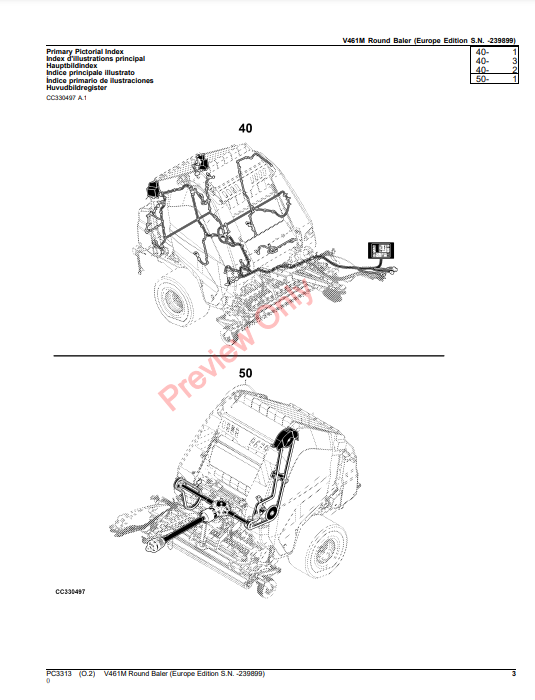 JOHN DEERE V461M ROUND BALER (EUROPE EDITION) PC3313 - PARTS CATALOG MANUAL