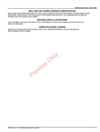 JOHN DEERE HYDROSTATIC MOTOR - DRIVEN TRANSMISSION OEM PC9755 - PARTS CATALOG MANUAL