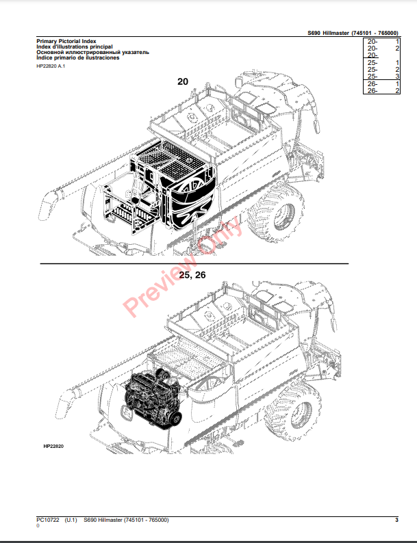 JOHN DEERE S690 HILLMASTER PC10722 - PARTS CATALOG MANUAL