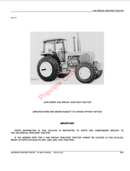 JOHN DEERE 4450 TRACTOR-FUEL INJECTION PUMP PC1983 - PARTS CATALOG MANUAL