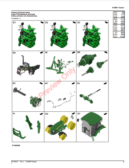 JOHN DEERE 5105M TRACTOR PC16417 - PARTS CATALOG MANUAL