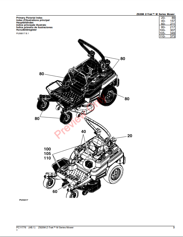 JOHN DEERE Z920M Z-TRAK M SERIES MOWER PC11776 - PARTS CATALOG MANUAL