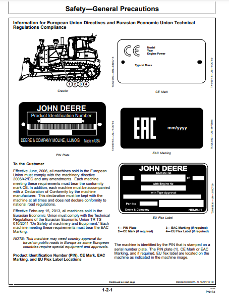 OPERATOR MANUAL - JOHN DEERE 450K,550K,650K Construction Crawler Dozer OMT378072X19