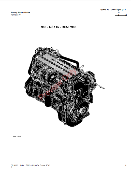 JOHN DEERE QSX15 15L OEM ENGINE PC12903 - PARTS CATALOG MANUAL