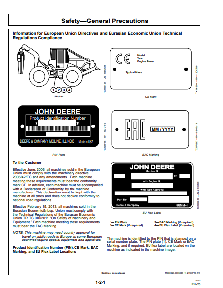 OMT231419 - JOHN DEERE 2154D (D SERIES) Forestry Log Loaders OPERATOR MANUAL