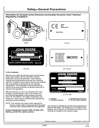 OMT231419 - JOHN DEERE 2154D (D SERIES) Forestry Log Loaders OPERATOR MANUAL