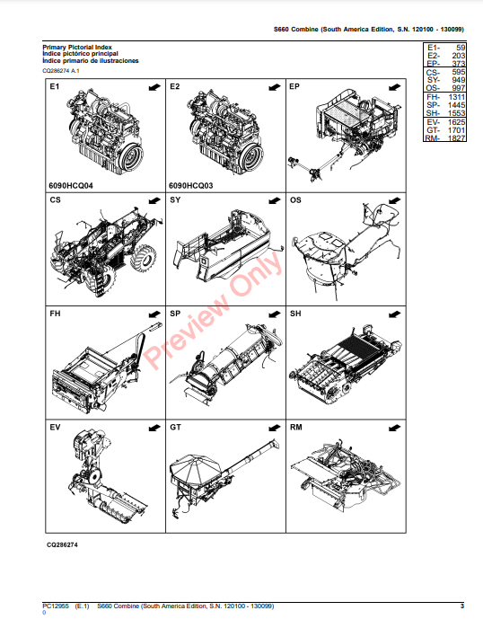 JOHN DEERE S660 COMBINE (SOUTH AMERICA EDITION) PC12955 - PARTS CATALOG MANUAL