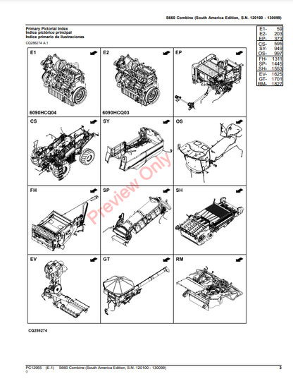 JOHN DEERE S660 COMBINE (SOUTH AMERICA EDITION) PC12955 - PARTS CATALOG MANUAL