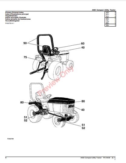 JOHN DEERE 4400 COMPACT UTILITY TRACTOR PC10438 - PARTS CATALOG MANUAL