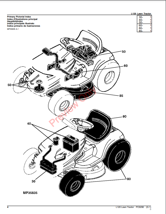 JOHN DEERE L120 LAWN TRACTOR PC9290 - PARTS CATALOG MANUAL