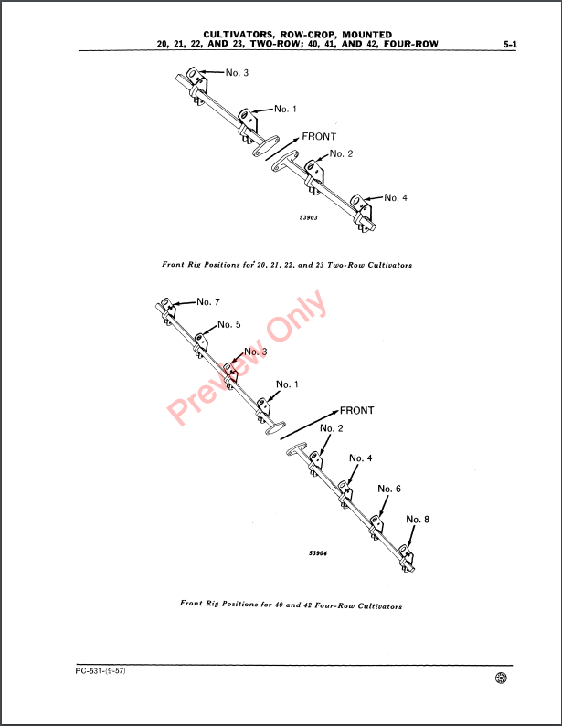 JOHN DEERE ROW CROP CULTIVATORS 20, 21, 22, 23, TWO-ROW; 40, 41, 42 FOUR ROW PC531 - PARTS CATALOG MANUAL