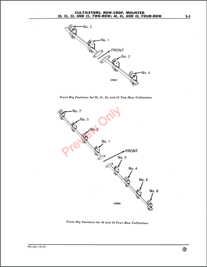 JOHN DEERE ROW CROP CULTIVATORS 20, 21, 22, 23, TWO-ROW; 40, 41, 42 FOUR ROW PC531 - PARTS CATALOG MANUAL