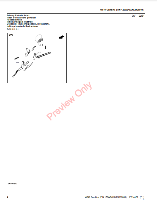 JOHN DEERE W540 COMBINE PC14478 - PARTS CATALOG MANUAL