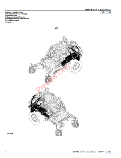 JOHN DEERE Z920M Z-TRAK M SERIES MOWER PC11776 - PARTS CATALOG MANUAL